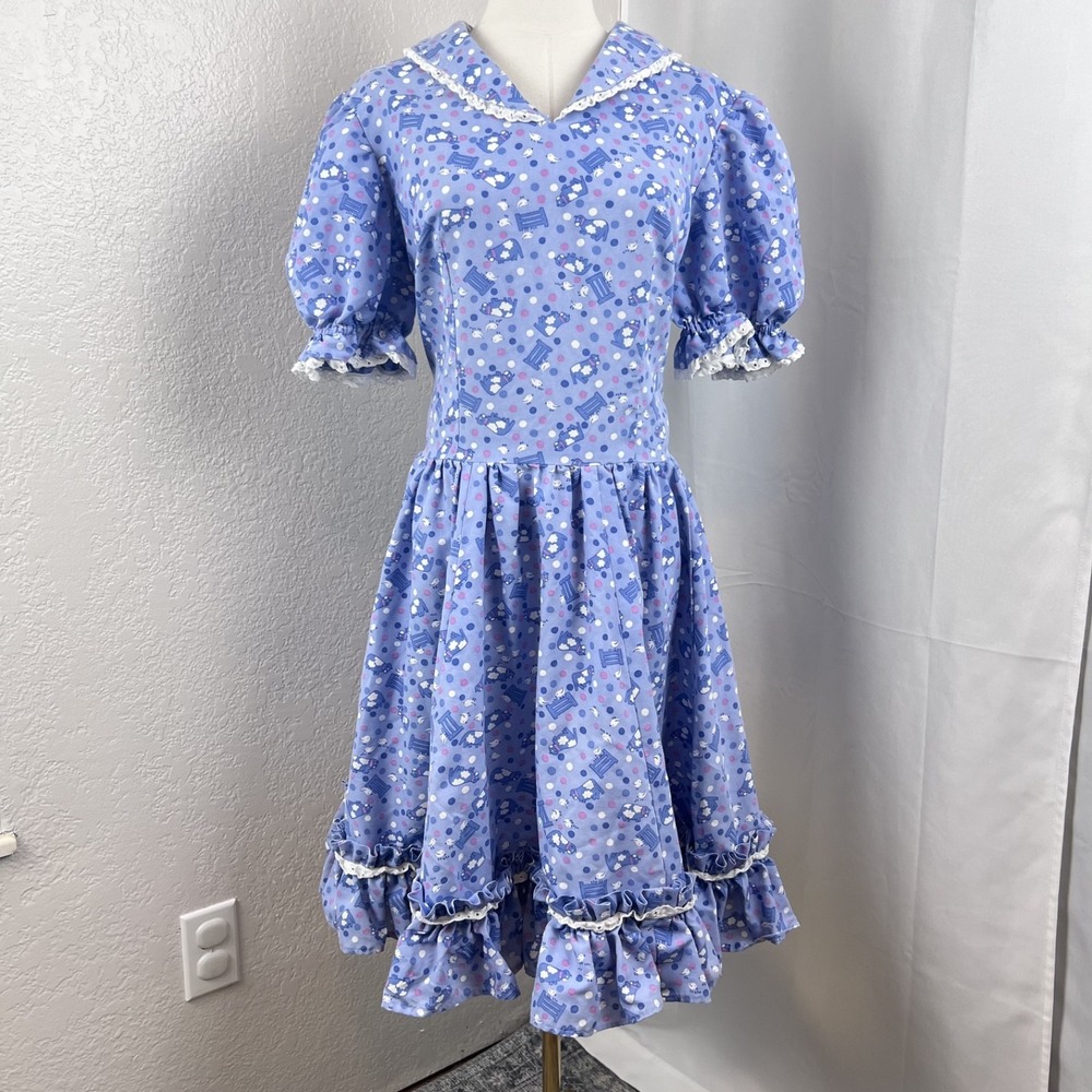 Vintage Handmade Prairie Dress Womens Large Puff Sleeve Farm Print‎ Cottagecore